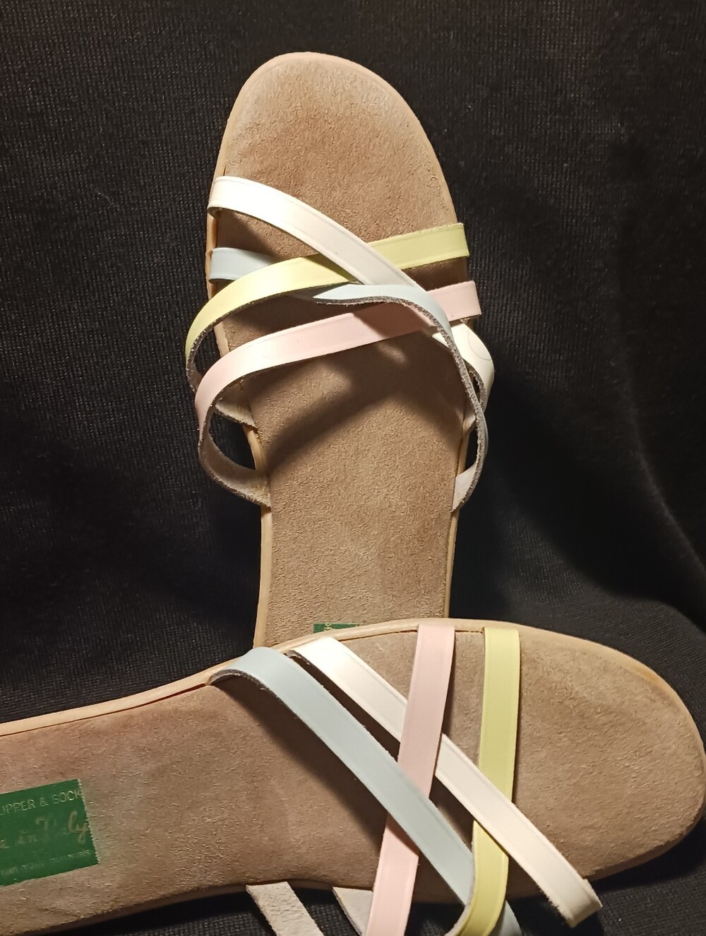 Women’s Strappy Pastel Slide Sandals - Multi Colors Leather Uppers Italy, Sz.7